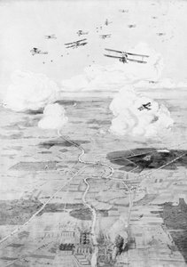Frans squadron op het doel, fabrieken aan de rand van een rivier, 1918, 1926