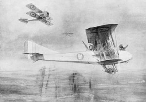 Driezitsvliegtuig op een fotografische missie, beschermd door een Spad jachtvliegtuig, 1918 1926