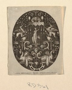 Athena, uit Grotesken op Zwarte Achtergrond, Godheden en Allegorieën door Etienne Delaune