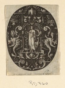Juno, uit de serie Grotesken op Zwarte Achtergrond, Godheden en Allegorieën door Etienne Delaune
