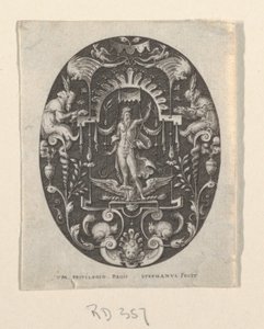 Jupiter, uit Grotesques à fond noir, Divinités et Allégories door Etienne Delaune
