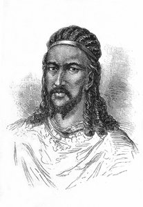 Portret van keizer (ras) Theodoros van Abessinië. door Etienne Gabriel Bocourt