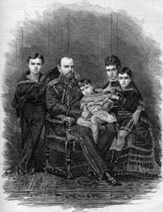 Portret van de Russische Keizerlijke Familie in 1881: Tsaar Alexander III (1845-1894) en Maria Fjodorovna (of Fiodorovna, of Fedorovna) (Maria Sophie Dagmar) door Etienne Gabriel Bocourt