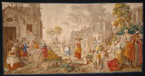 De Buitenmarkt, uit Dorpsfeesten door Étienne Jeaurat