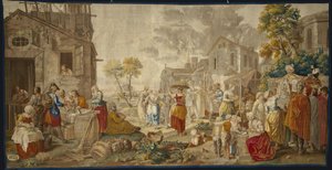 De Buitenmarkt, uit Dorpsfeesten, 1775-89 door Étienne Jeaurat