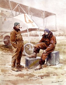 Piloten en bommenwerper "Voisin" in 1917 door Etienne Prosper Berne Bellecour