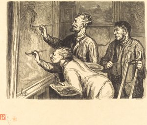 Tentoonstelling van schilderkunst van 1868 - De laatste penseelstreek door Etienne after Honoré Daumier