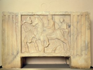 Albasten urn met de overledene rijdend naar de Onderwereld, 9e-1e eeuw v.Chr.