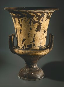 Calyx-krater (grote vaas). Roodfigurige keramiek uit Perugia (Umbrië). Etruskische beschaving, 4e eeuw v.Chr. door Etruscan