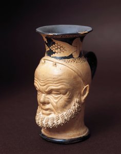 Etruskische beschaving, vaas met gezicht van Silenus