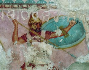 Etruskische beschaving, Schildering van sarcofaag van Amazonen, uit Tarquinia door Etruscan