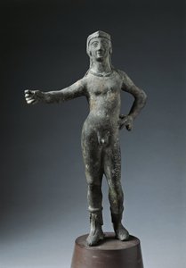 Italië, Provincie Arezzo, Cortona, Bronzen standbeeld van God Culsans door Etruscan