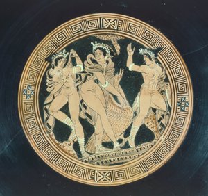 Kylix (detail). Roodfigurige keramiek. Etruskische beschaving, 5e-4e eeuw v.Chr.