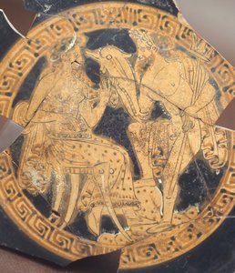 Poseidon en Amphitrite. Roodfigurige keramiek uit Civita Castellana (Lazio). Etruskische beschaving, 4e eeuw v.Chr.