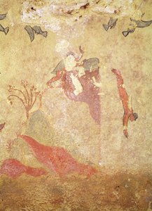 Rots en duikers, uit het Graf van Jagen en Vissen, c.520-10 v.Chr. (muurschildering)