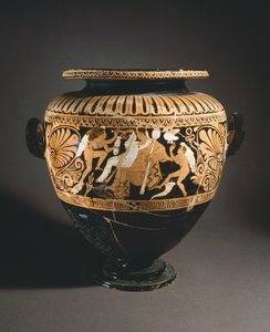 Stamnos (vloeistofopslagvat). Roodfigurige aardewerk uit Porano (Umbrië). Etruskische Beschaving, 4e eeuw v.Chr.