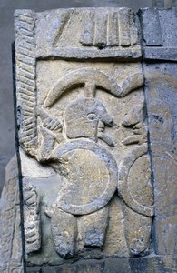Etruskische krijger op een sarcofaag van het Nationaal Museum van Tarquinia. door Etruscan Etruscan
