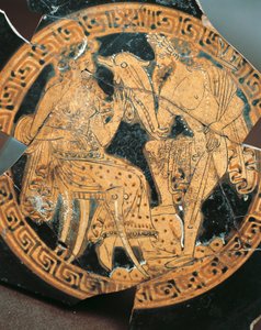 Roodfigurige keramiek, interne decoratie van een krater met Poseidon en Amphitrite, Etruskische beschaving door Etruscan Etruscan