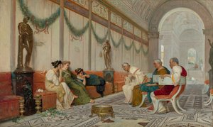 Interieur van Romeins gebouw met figuren door Ettore Forti