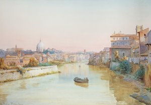 Uitzicht op de Tevere vanaf de Ponte Sisto door Ettore Roesler Franz