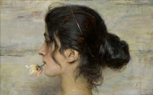 Met de roos tussen haar lippen Con la rosa tra le labbra, 1895 door Ettore Tito