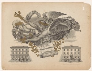 Reclamekaart voor lithografische drukkerij Frères Carbote te Brussel en Namen