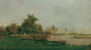 Rivierlandschap met boot