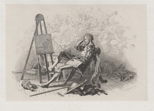Ochtend na het gemaskerde bal: Emil Theodor Richter aan zijn ezel door Eugen Napoleon Neureuther
