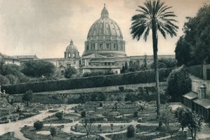 Tuinen van het Vaticaan en koepel van de Sint-Pietersbasiliek, Rome, Italië, 1927