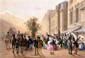 Boulevard des Italians (voor Tortoni) - Lithografie door Guérard