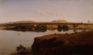 Uitzicht op Purrumbete Station naar het noordwesten. Mt. Leura en Mt. Sugarloaf in de verte, Australië door Eugen von Guerard