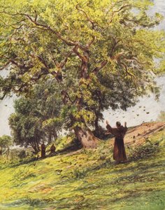 Sint Franciscus Predikt tot de Vogels door Eugene (after) Burnand