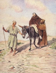 St. Franciscus daalt de berg La Verna af met broeder Leo na het ontvangen van de Heilige Stigmata