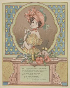 Portret van een mooie jonge vrouw (kleurenlithografie) door Eugene (after) Courboin