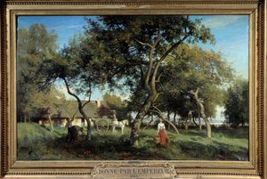 Appels plukken in Normandië in 1865 door Eugene Antoine Samuel Lavieille
