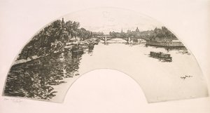 Waaier, De Seine gezien vanaf de Pont Royal (Éventail, La Seine vue du Pont Royal) door Eugene Bejot