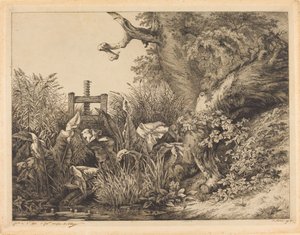 Waterdock en Braamstruiken bij een Sluis door Eugene Bléry