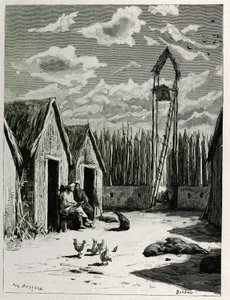 Missionarisplein in Meuong Ngan. Gravure door Eugene Burnand, ter illustratie van het verhaal 
