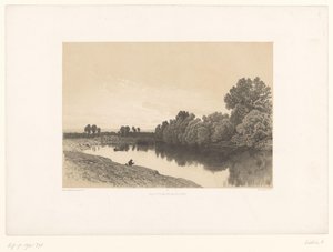 Rivierlandschap met vissers bij avondlicht