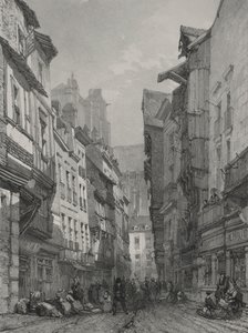 Pittoreske en Romantische Reizen in het Oude Frankrijk. Bretagne: Grote Oude Straat in Nantes door Eugene Ciceri