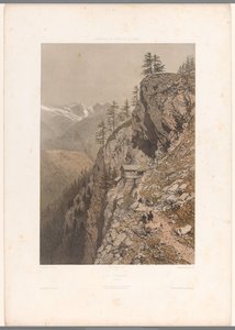 Wandelaars op bergpad bij Chamonix en de Mont Blanc door Eugene Ciceri