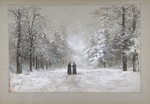 Winterscène met twee mannen, 1830-90