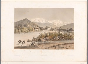 Zicht op Saint-Martin-sur-Arve en de Mont Blanc door Eugene Ciceri