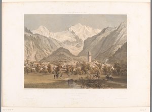 Zicht op Unterseen en de Jungfrau door Eugene Ciceri