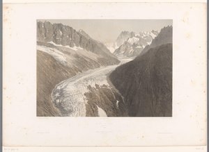Zicht op de gletsjer Mer-de-Glace te Chamonix door Eugene Ciceri