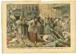 Illustratie van Eugene Damblans (1865-1945) in Le Pelerin, 31/10/20 - Tweede eeuwfeest van de pest in Marseille - Medisch, Religie Geloof, Marseille, Pest, Katholiek Katholicisme - Processie door Eugene Damblans
