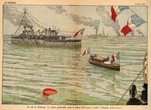 De presidentiële standaard, haven van Cherbourg, dubbele pagina in "Le Pelerin" 2 augustus 1925