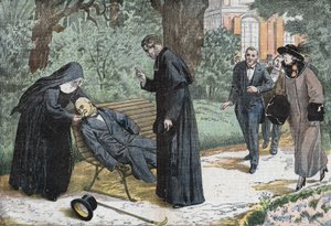 Théophile Delcassé (1852-1923), een Franse politicus stierf aan een embolie in de tuin van het bisschoppelijk paleis in Nice in 1923. Tekening van Damblans. door Eugene Damblans
