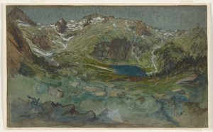 Uitzicht op het Lac d’Espingo en de Cirque d’Espingo in de Pyreneeën door Eugene Emmanuel Viollet le Duc