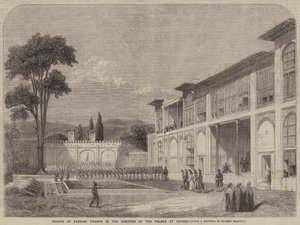 Parade van Perzische Troepen in de Tuinen van het Paleis in Shiraz